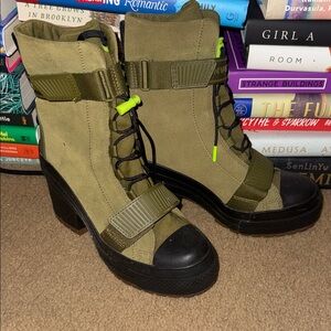 Converse Olive Heeled Boots with Black Accents